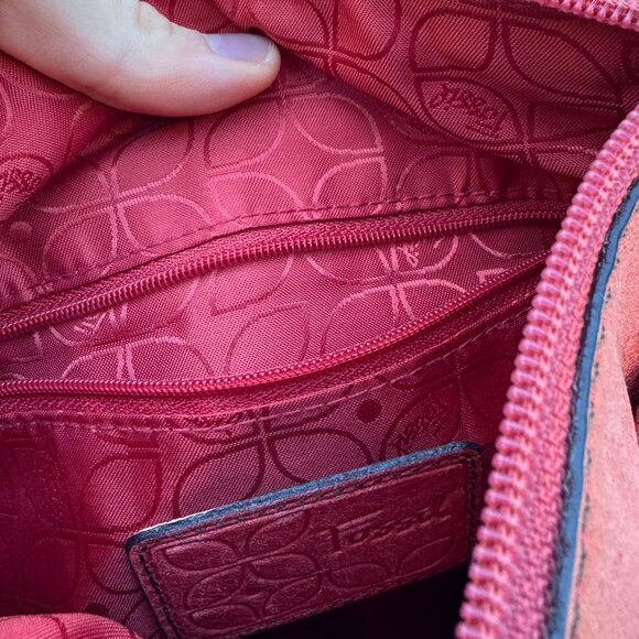 Coral Red Pink Salmon Leather Fossil Crossbody Purse - Picture 8 of 12